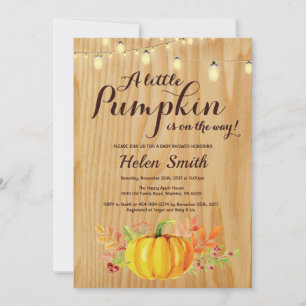 Rustic Pumpkin Mason Jar String Lights Baby Shower Invitation