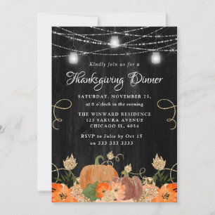 Rustic Pumpkin & Mason Jars Thanksgiving Dinner Invitation
