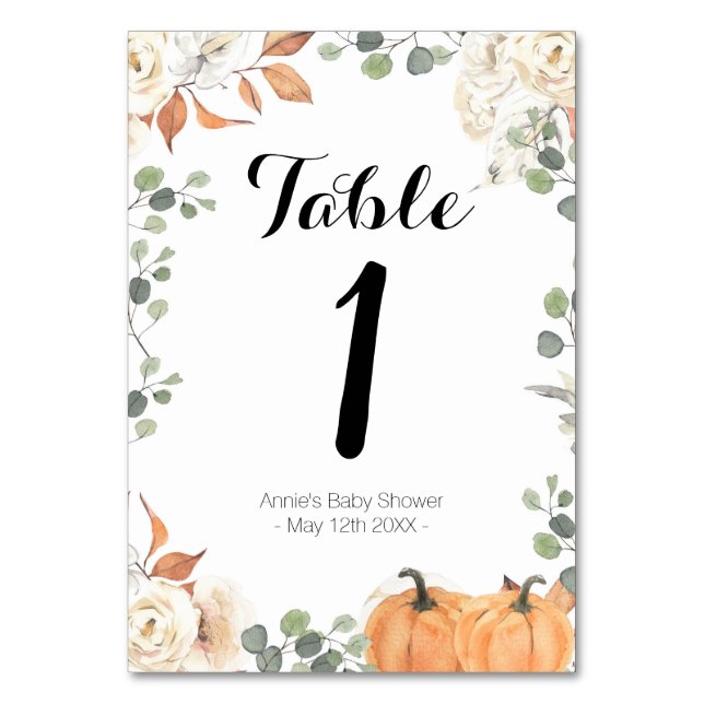 Rustic pumpkin Modern Table Number (Front)