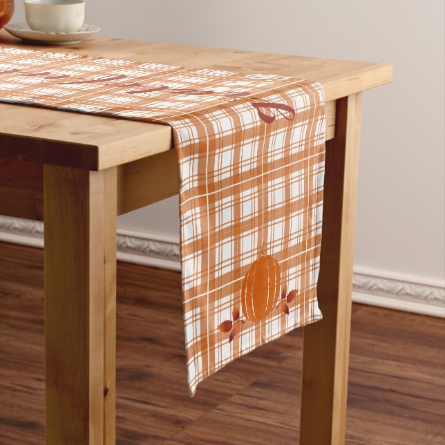 rustic pumpkin orange tartan motif   short table runner (In Situ)