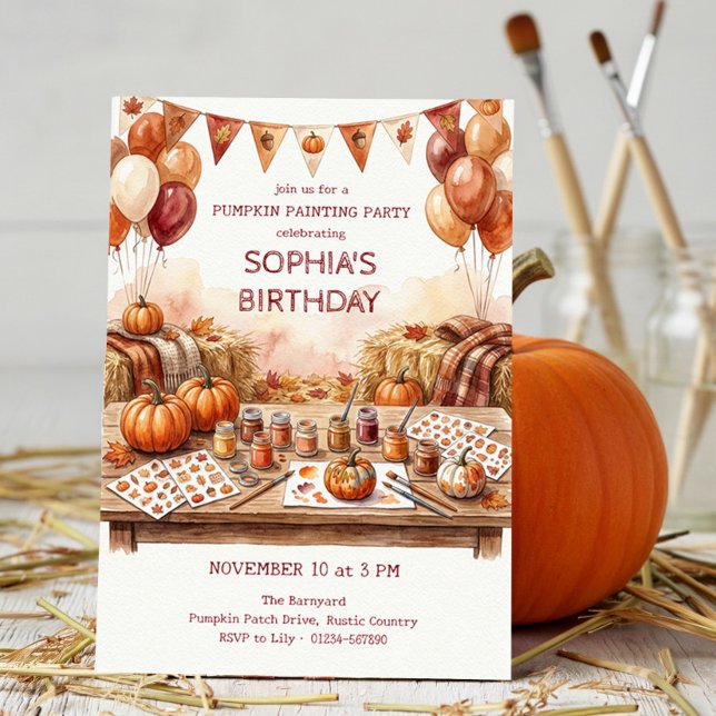 Rustic Pumpkin Painting Party Fall Birthday Invitation (Fall birthday invitation with pumpkin painting theme by Darling & May (order printed or digital))