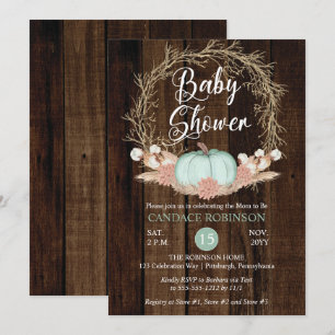 Rustic Pumpkin Pampas Wreath Boy Baby Shower Invitation