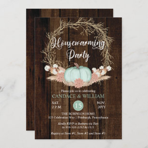 Rustic Pumpkin Pampas Wreath Housewarming Party Invitation