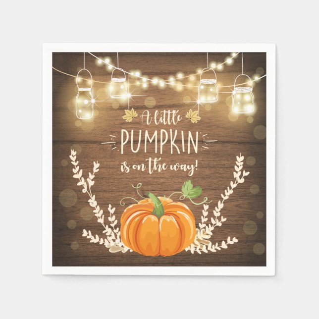 Rustic Pumpkin Paper Napkins Fall Wood Shower (Front)