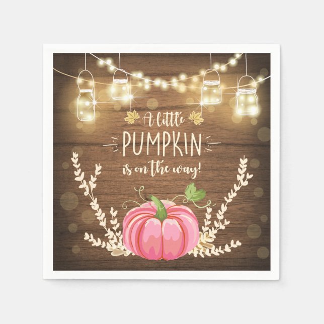 Rustic Pumpkin Paper Napkins Fall Wood Shower (Front)