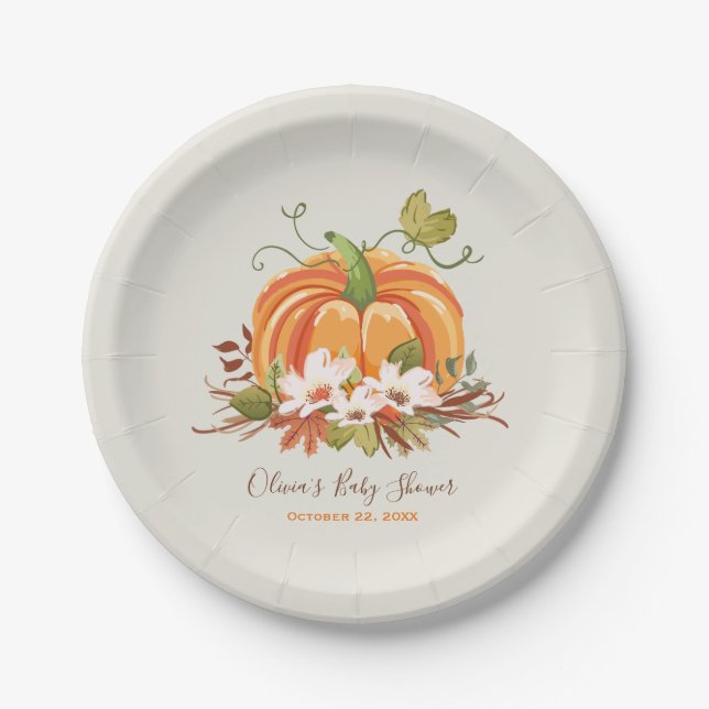 Rustic Pumpkin Paper Plate Baby Shower Autumn Fall (Front)