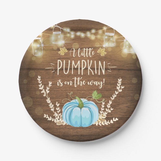 Rustic Pumpkin Paper Plates Fall Shower Wood (Front)
