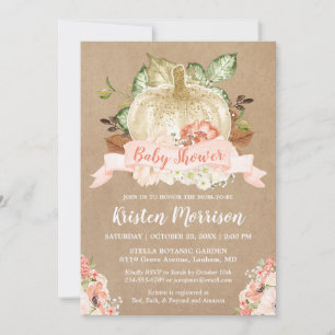 Rustic Pumpkin Peach Floral Fall Baby Shower Invitation