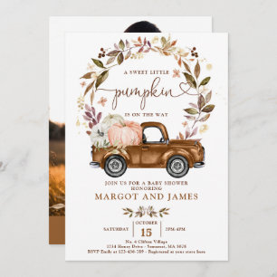 Rustic Pumpkin Pickup Truck Terracotta Baby Shower Invitation