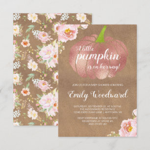 Rustic Pumpkin Pink Floral Girl Baby Shower Invitation