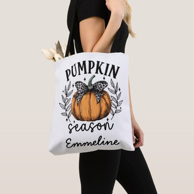 Rustic Pumpkin Season Fall Thanksgiving Name Tote Bag (Close Up)