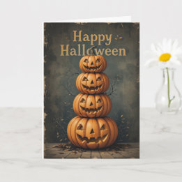 Rustic Pumpkin Stack Halloween Farmhouse Fall Vibe Card