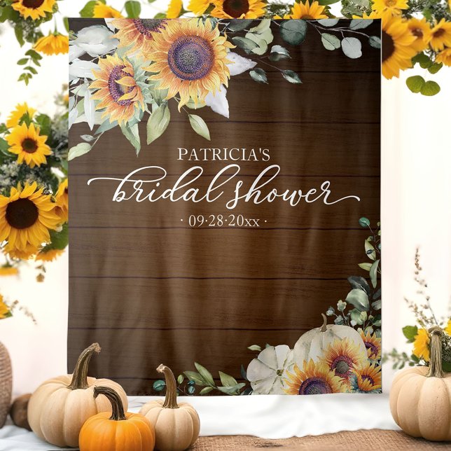 Rustic Pumpkin Sunflower Bridal Shower Backdrop Tapestry (Creator Uploaded)