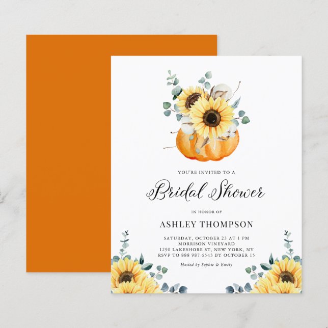 Rustic Pumpkin Sunflower Bridal Shower Invitation (Front/Back)