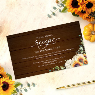 Rustic Pumpkin Sunflower Recipe Request Enclosure Card