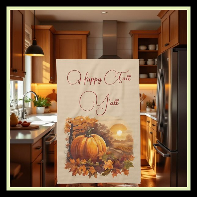 Rustic Pumpkin Sunset Scenery Tea Towel (Creator Uploaded)