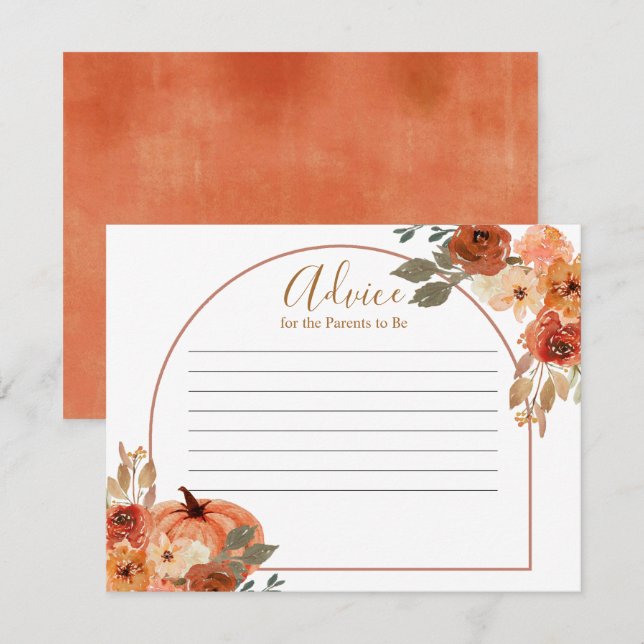 Rustic Pumpkin Terracota Floral Advice Card (Front/Back)