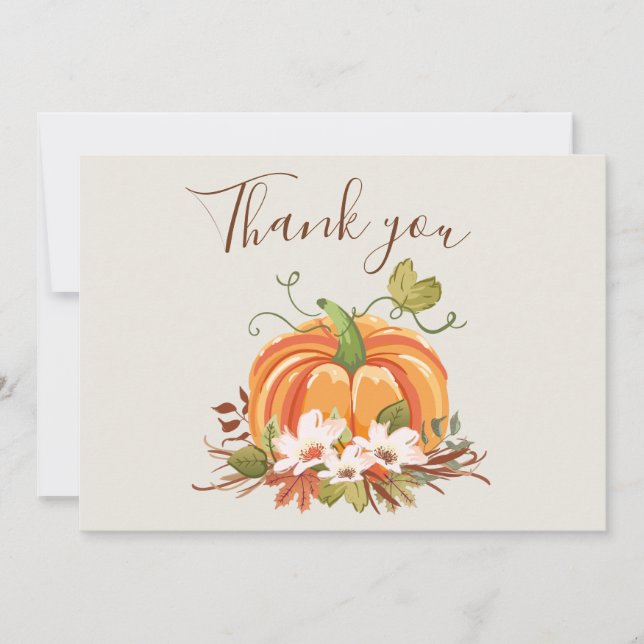 Rustic Pumpkin Thank you Card Floral Autumn Brown (Front)