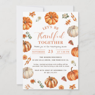 Rustic Pumpkin Thankful Thanksgiving Dinner Invitation