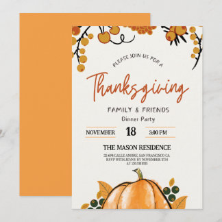 Rustic Pumpkin Thanksgiving Invitation