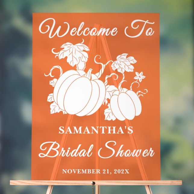 Rustic Pumpkin Vine Fall Bridal Shower Welcome Acrylic Sign (Neutral)