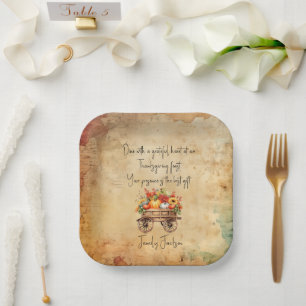 Rustic pumpkin wagon Thanksgiving Paper Plates