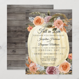Rustic Pumpkin Watercolor Floral Orange Plum Gold Invitation