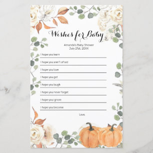 Rustic pumpkin Watercolor Wishes for Baby Game