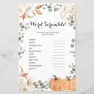 Rustic pumpkin Watercolor Word Scramble Game,