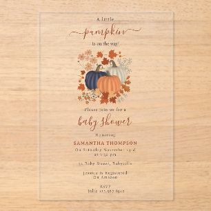 Rustic Pumpkin Wildflowers Fall Autumn Baby Shower Acrylic Invitations