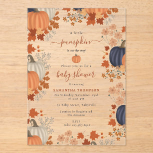 Rustic Pumpkin Wildflowers Fall Autumn Baby Shower Acrylic Invitations