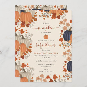 Rustic Pumpkin Wildflowers Fall Autumn Baby Shower Invitation