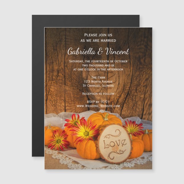 Rustic Pumpkins Fall Barn Wedding Magnetic Invitation (Front/Back)
