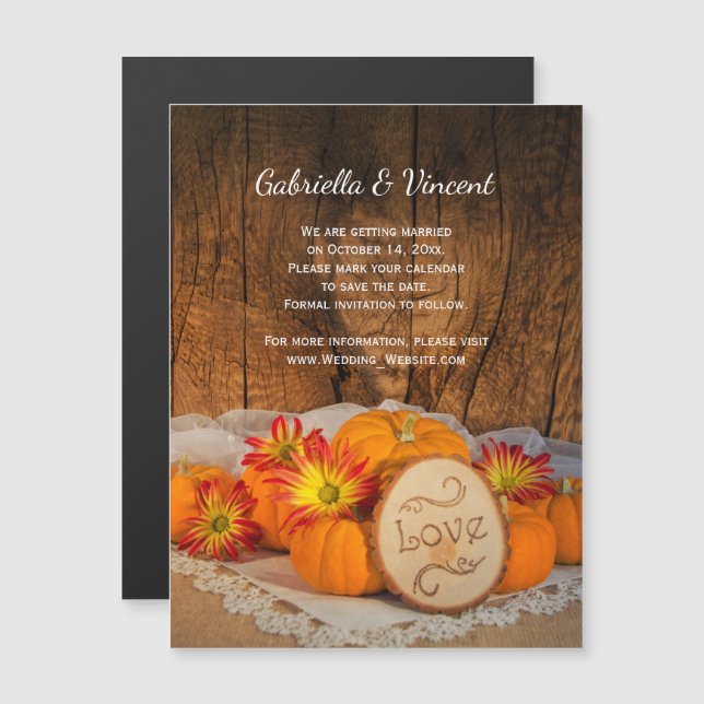 Rustic Pumpkins Fall Barn Wedding Save the Date Magnetic Invitation (Front/Back)