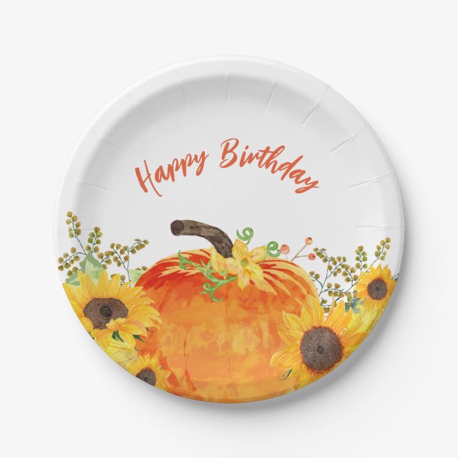 Rustic Pumpkins Fall Birthday Paper Plate (Front)