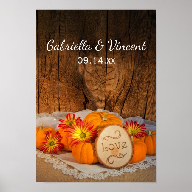 Rustic Pumpkins Fall Wedding Poster (Front)