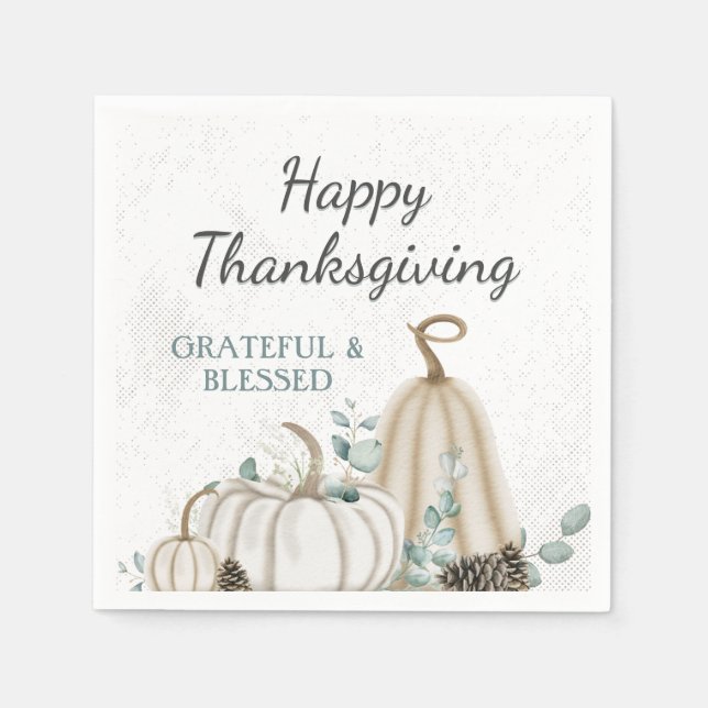 Rustic Pumpkins Farmhouse Happy Thanksgiving Napkin (Front)
