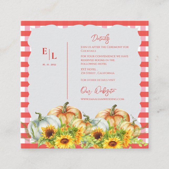 Rustic Pumpkins Floral Fall Wedding Details Info Enclosure Card (Front)