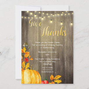 Rustic Pumpkins Lights & Barn Wood Thanks Giving Invitation