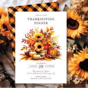 Rustic Pumpkins & Sunflowers Thanksgiving Invitation