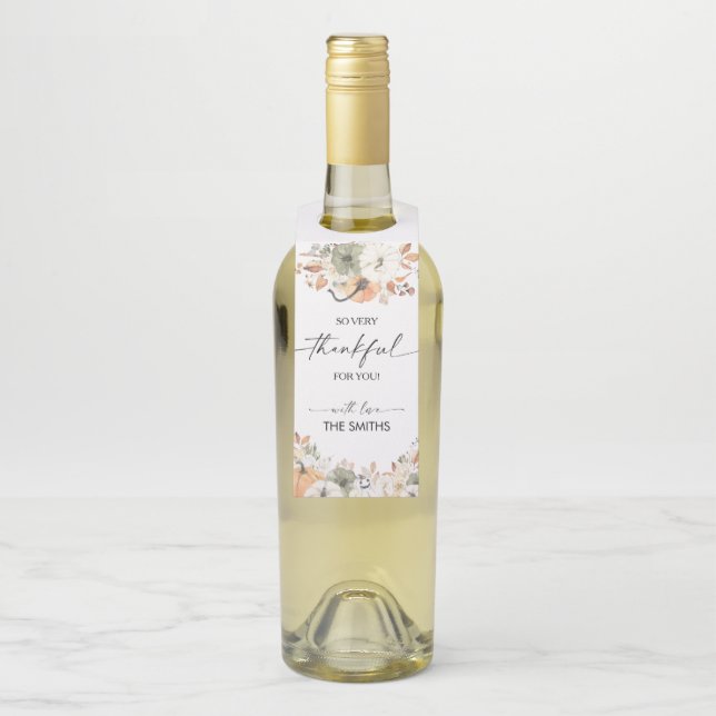 Rustic Pumpkins Thanksgiving Bottle Hanger Tags (On Bottle)