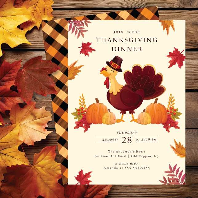Rustic Pumpkins & Turkey Thanksgiving Invitation (Creator Uploaded)