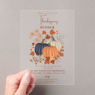 Rustic Pumpkins Wildflowers Thanksgiving Dinner Acrylic Invitations