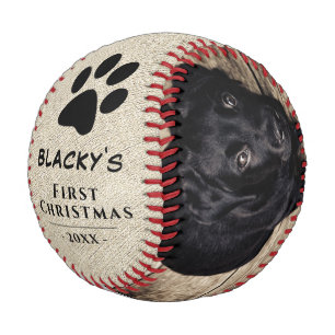 Rustic Puppy First Christmas Dog Paw Photo Collage Baseball