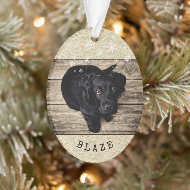 Rustic Puppy Grown Dog Snowflake 2 Photo Keepsake Ornament (Tree)