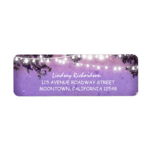 rustic purple address label with string lights