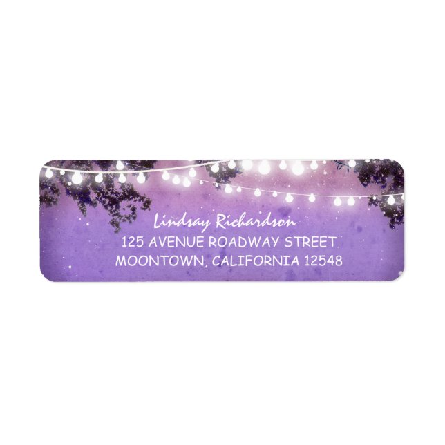 rustic purple address label with string lights (Front)