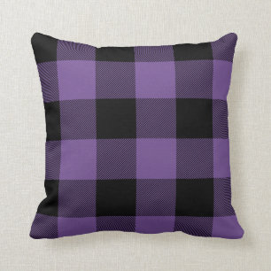 Rustic Purple and Black Buffalo Check Plaid Cushion