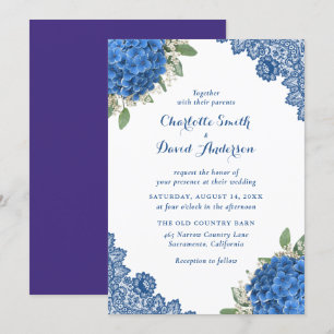 Rustic Purple and Blue Floral Wedding Invitation
