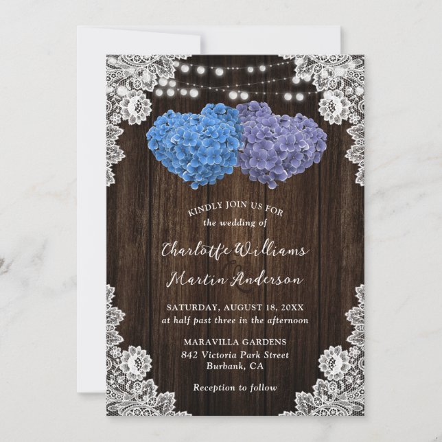 Rustic Purple and Blue Floral Wedding Invitation (Front)